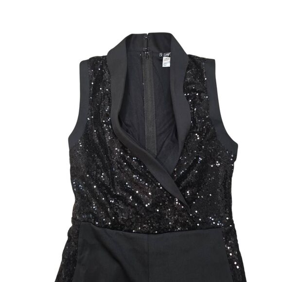Venus Sequin Detail Tuxedo Jumpsuit Women's Medium Black Sleeveless Cocktail - Picture 4 of 8